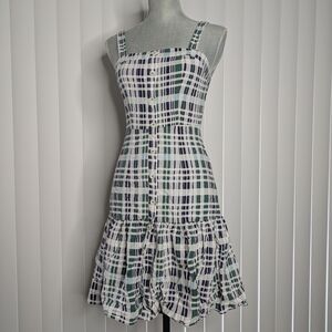 BCBGMaxAzria Green and Blue Plaid Midi Dress